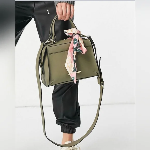 Olive Green Steve Madden Handbag w/ Floral Scarf Accent - Picture 1 of 3